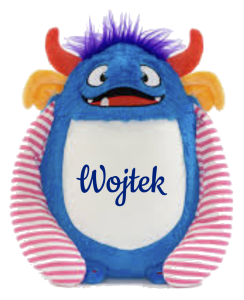 Wyprzedaż miś potworek maskotka personalizowana haft z imieniem dziecka pluszak prezent